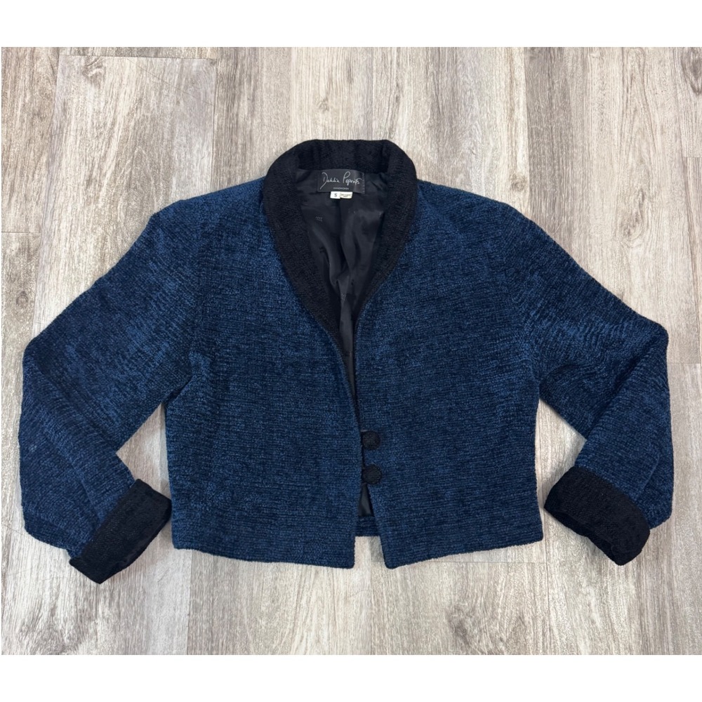 Dahlia Popovits Handwoven Blue Black Textured‎ Blazer Jacket Small S